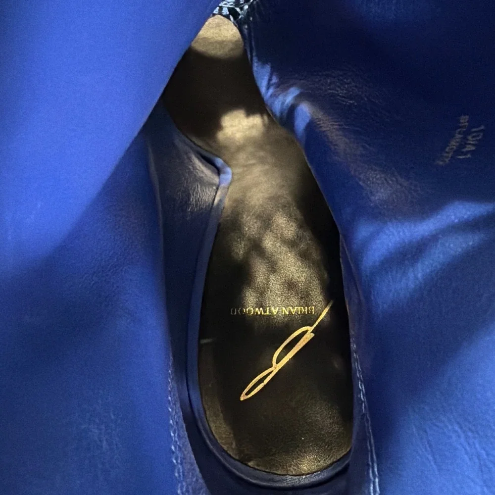 Brian Atwood Blue Suede Studded Lace Up Open Toe Ankle Boots 10 Stiletto Heel